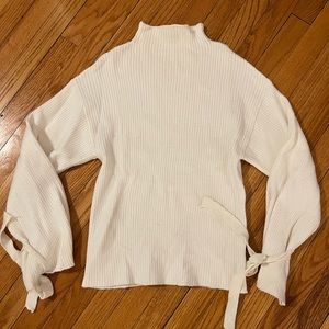Forever 21 white turtle neck sweater with tie sleeve - size medium